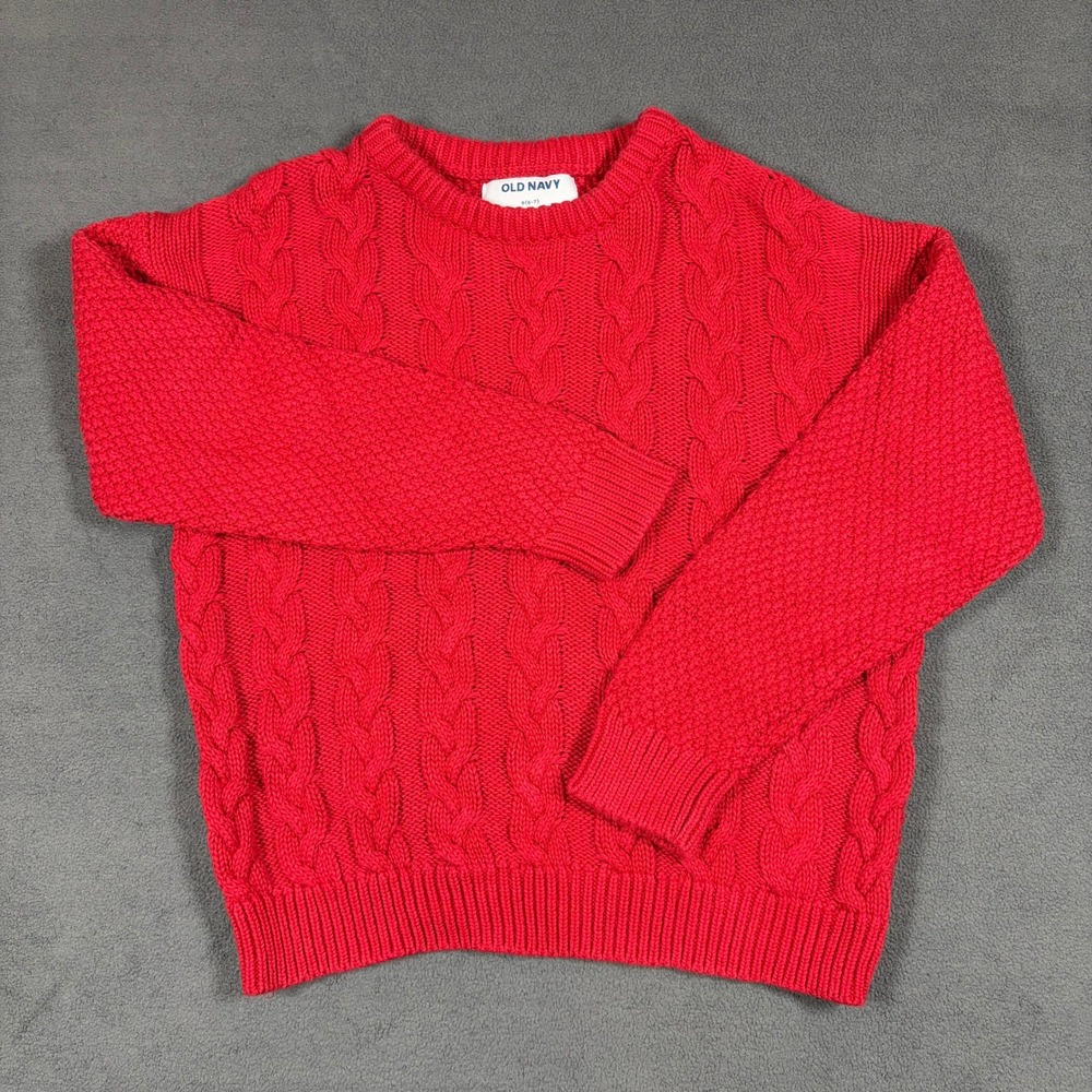 Old Navy Sweater Kids Size S (6-7) Red Cable Knit Cotton Crew Neck